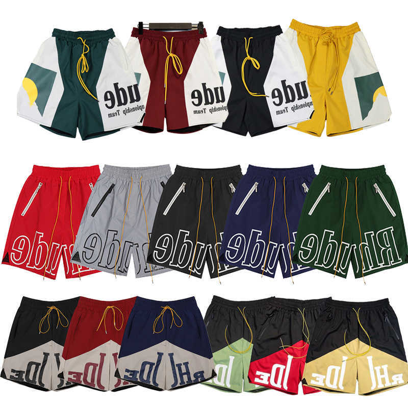 

Men's Designer Rhude Shorts Summer Fashion Beach Pants Men High Quality Street Wear Red Blue Black Purple Pants Mens Loose Short size S-XL, 01