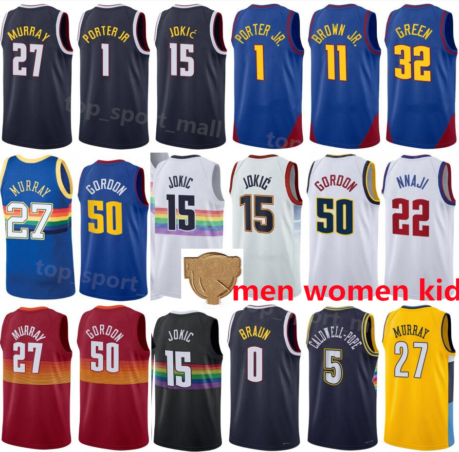

Printed Basketball Finals 27 Jamal Murray Jerseys 15 Nikola Jokic Michael Porter Jr Aaron Gordon Bruce Brown Kentavious Caldwell-Pope Jeff Green Braun Men Kids Woman