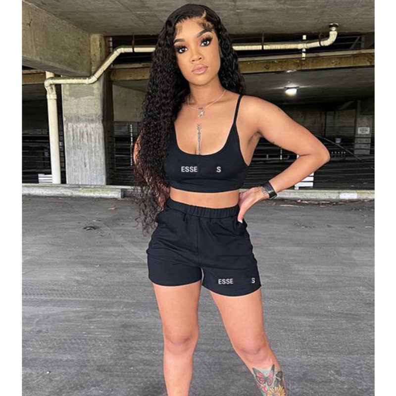 

Luxury women clothing tracksuits ess designer t shirt round neck pullover tee 3d print tight yoga shorts suit sexy bikini vest, White6