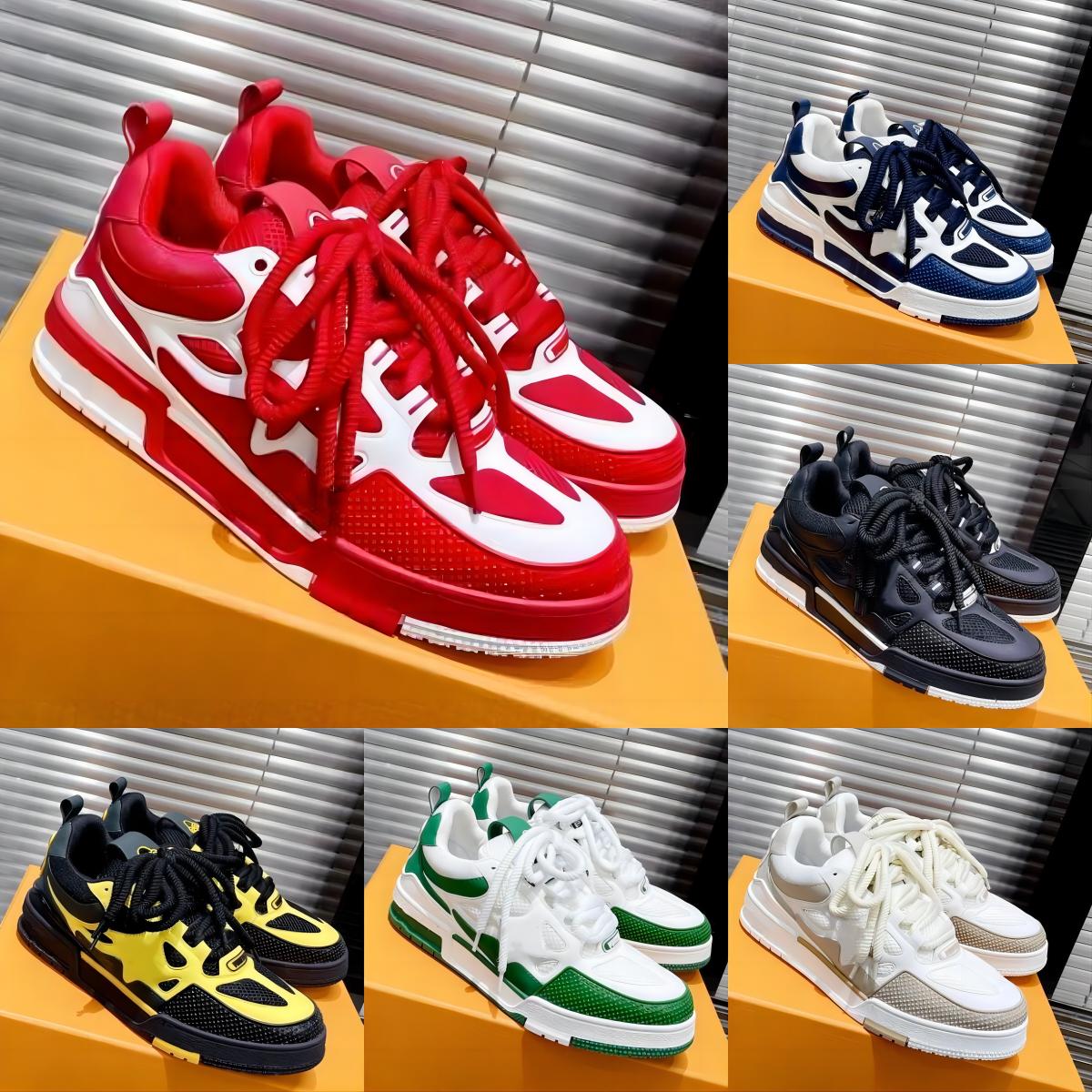

2023 Designer Casual Shoes Men Sneakers Rubber Platform Trainers Genuine Leather Sneaker Multicolor Lace-up Skate Shoes Fashion Running Shoe Size35-46, Color4