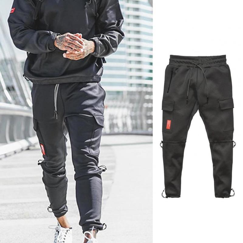 

Men's Pants 2023 Men Cargo Multi Pockets Deep Crotch Trousers Ankle Tied High Waist Casual Training Slacks Pantalones Hombre, Black