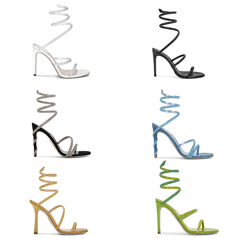 

Designer Rene caovilla Snake stiletto Heel 8cm 10cm sandals Evening shoes Chandelier sandals women high heeled Luxury Ankle Wraparound shoe, #3