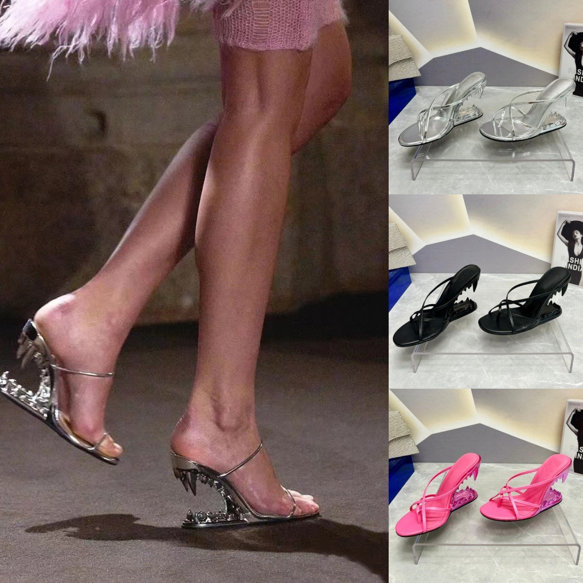 

23S Latest GCDS Morso Sandals Tusk Shaped High Heels Heel Luxury Sexy Open Toe Sandal 11cm Party Banquet Factory Shoes Metallic Effect Leather Straps Matching Insole, Color15
