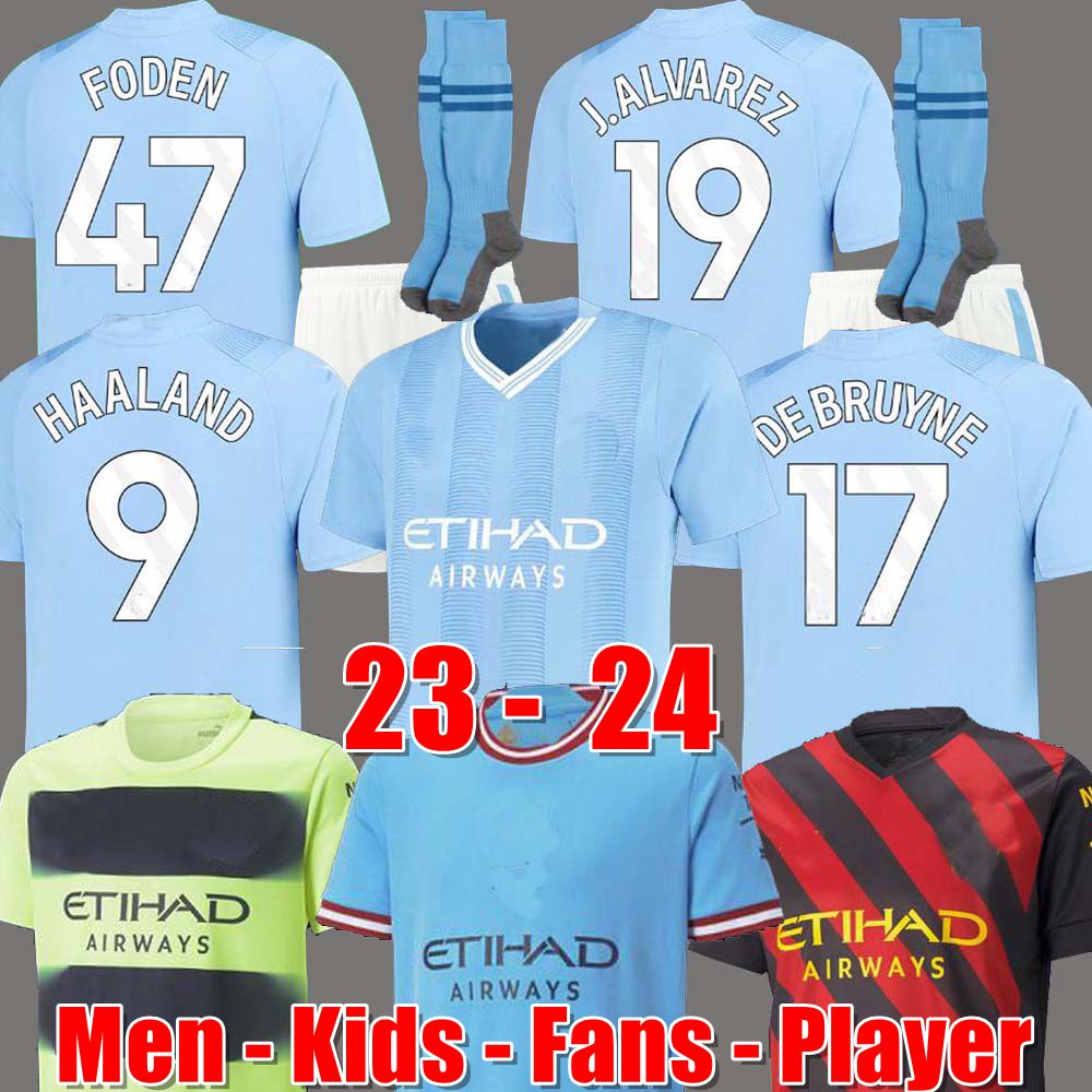 

HAALAND soccer jersey 23 24 DE BRUYNE MANS CITIES GREALISH MAHREZ FODEN 2023 2024 football shirt uniforms men kids kit sets ALVAREZ FANS player Special MANCHESTERS, Home aldult player version