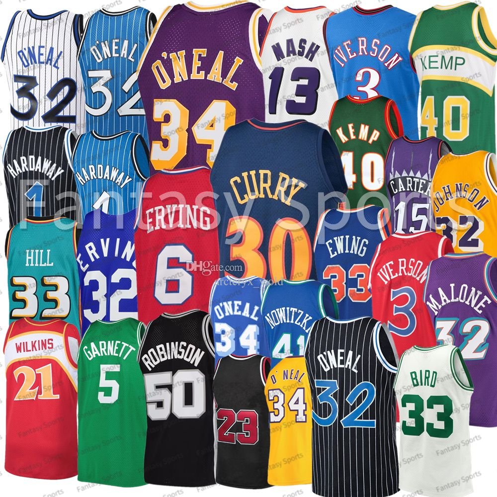

Men's Kids Retro Oneal Jersey Rose Durant Shaq Hill Bird Kemp Allen Iverson 34 Hakeem Olajuwon Vince Carter MN Stitched Youth Basketball Shirts Shaq, Men jersey