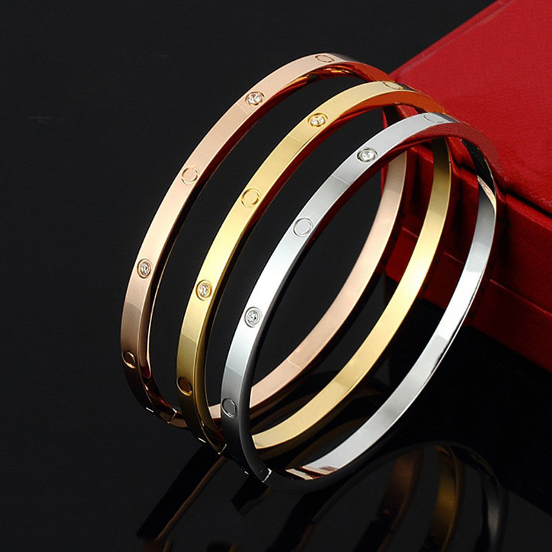 

4MM Thin 6th Titanium Steel Designer Bangles Women Men Love Bracelet Silver Rose Gold Screwdriver Nail Bangle Bracelet Couple Jewelry 16-19