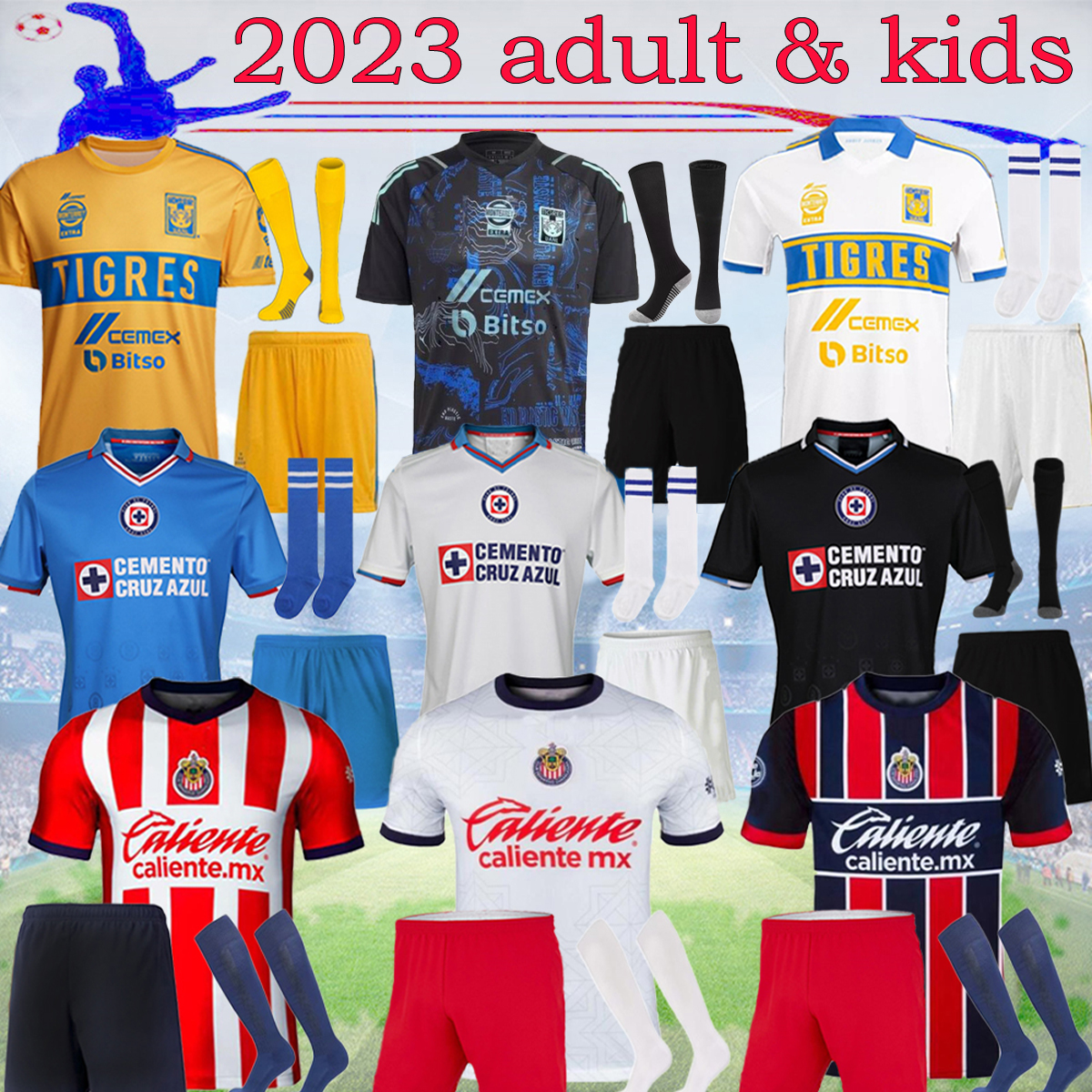 

Liga MX 23-24 Tigres UANL Soccer Jerseys 2023 Chivas Curz Azul AQUINO c.salcedo Gignac adult kids kits VARGAS Home away Tercer Mexico Pizarro Football Suit, 22-23 tigres uanl 3rd kit