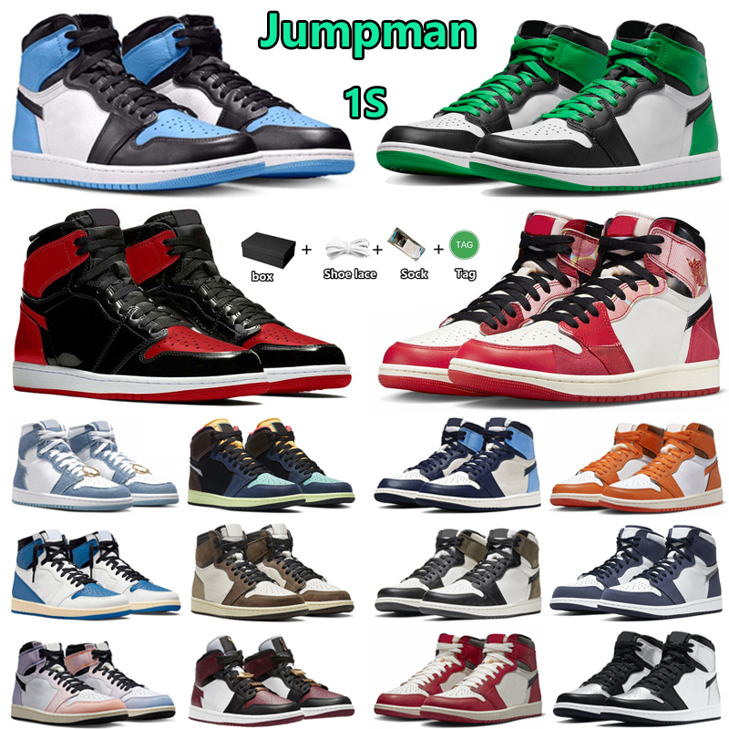 

3 days Jumpman 1 Spiders man basketball shoes 1s SpiderVerse Lucky Green StarFish TS Dark Mocha Lost Found Bred UNC Toe Patent men women trainers sports sneakers with w, Color#45