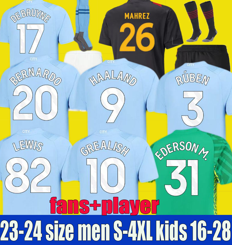 

new 22 23 24 HAALAND SOCCER JERSEYS GREALISH manchesters MANS CITIES MAHREZ fans player BERNARDO DE BRUYNE FODEN GK 2024 2023 football tops shirt kids kit sets uniform, 22-23 home