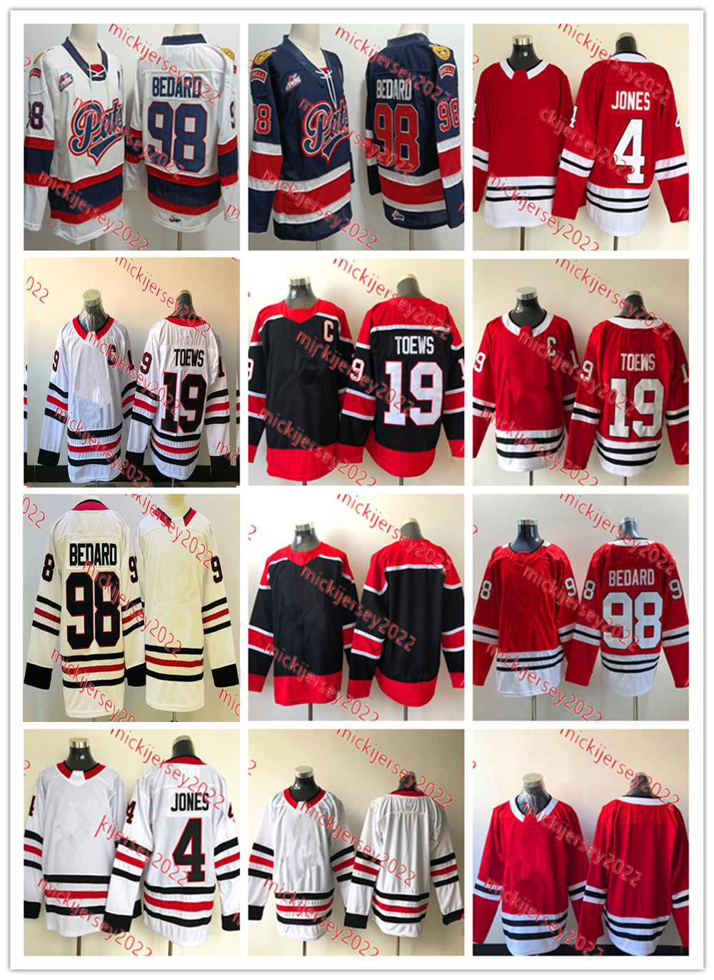 

Mens Connor Bedard Regina Pats CHL Hockey Jersey 4 Seth Jones 19 Jonathan Toews Stitched Jerseys, Red