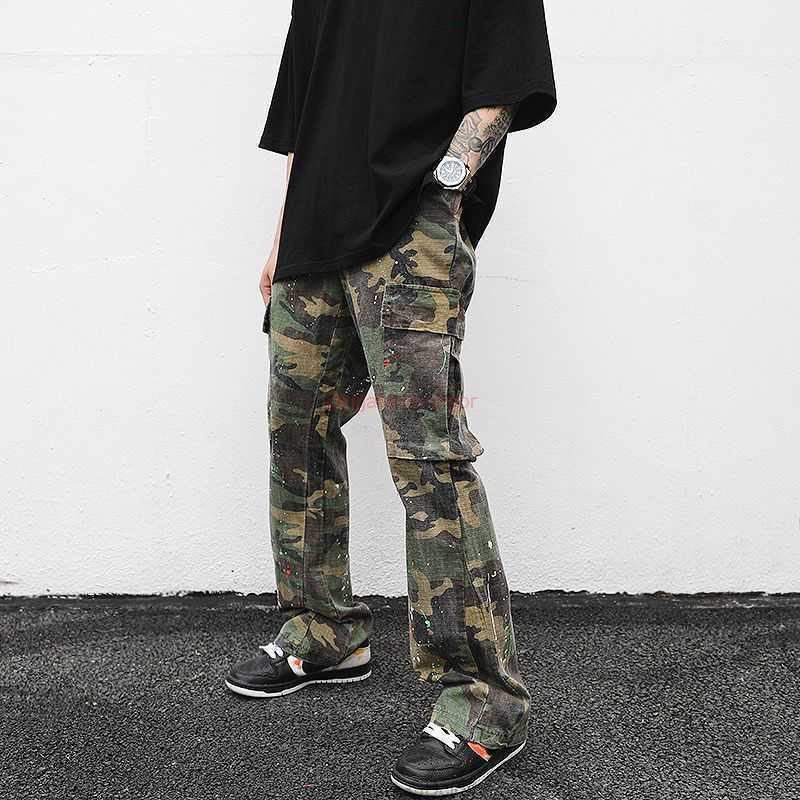 

Designer Clothing Galleries Pant High Street Galleryes Depts the Same Old Camouflage Splash Ink Flared Pants Hip Hop Pocket Wide Leg Overalls Fashion Luxury Casual S, Color fan