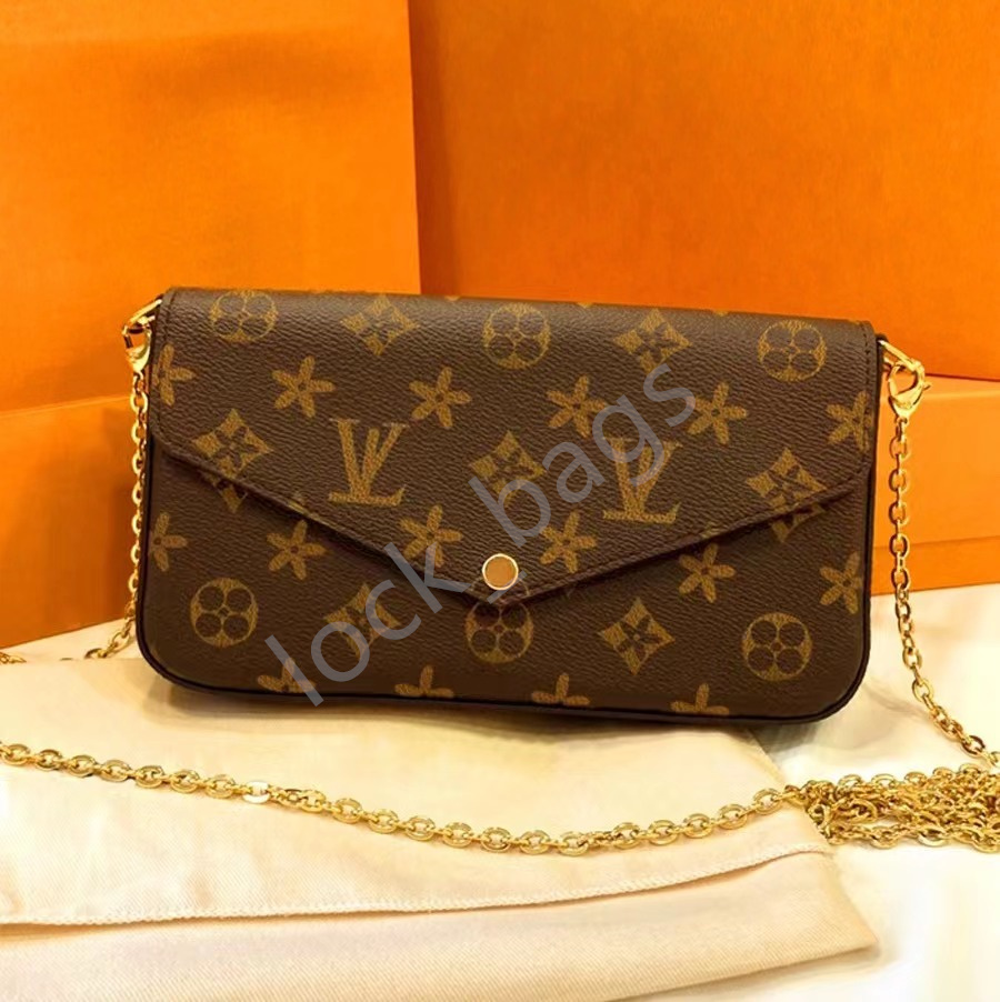 

Luxury Purse Felicie Pochette Designer Wallet Three-piece Ladies Flap Bag Fashion Chain Bag M61276 Old Flower Handbag 10A women Crossbody bag Purse With box, Black