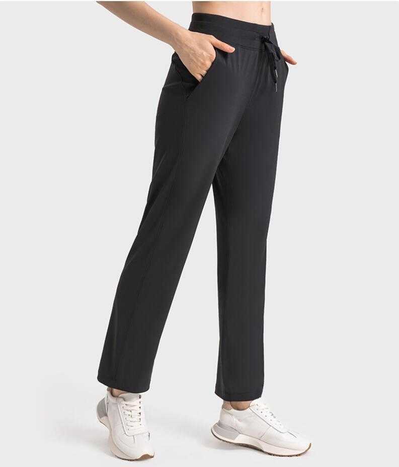 

LU-389 Softstreme Straight Sleeve Yoga Pants Drawstring Casual Versatile Sports Gym Leggings Women's High Waist Tight Training Fitness Trouses, Brown