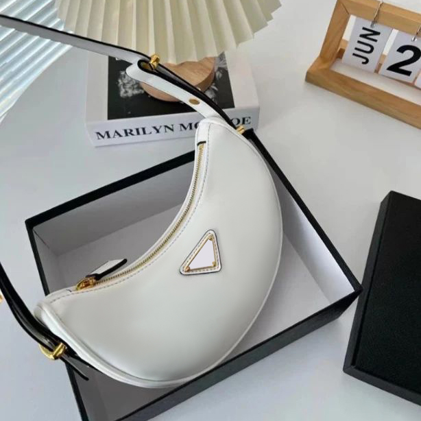 

Genuine Leather triangle half moon bag womens prad handbag shoulder bag mens wallet Luxury crossbody gym designer the tote bags white chest hobo clutch evening bags, Black