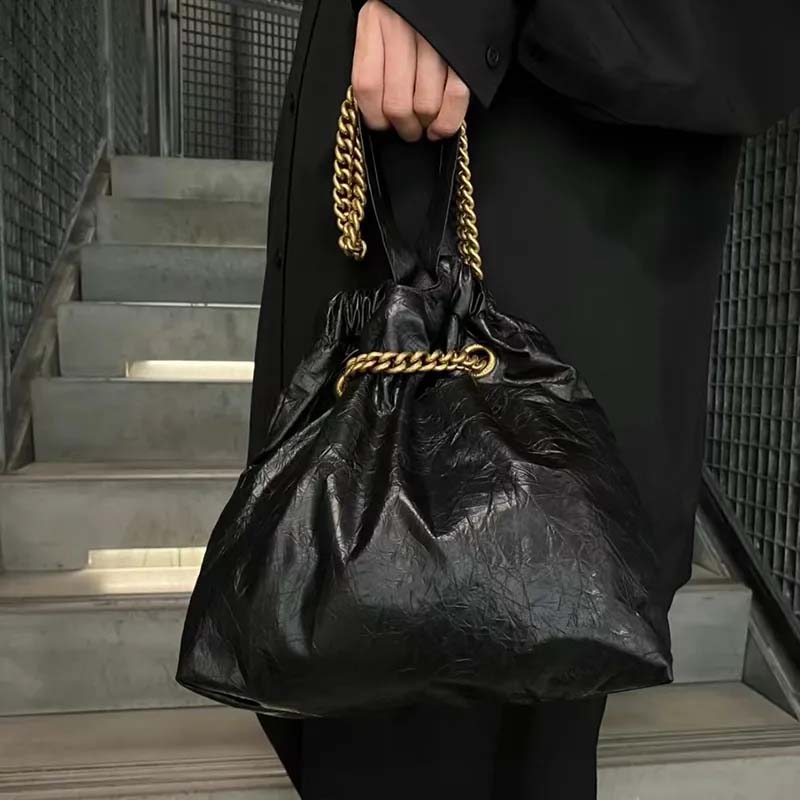 

Newest Genuine Leather Shoulder Bag For Women Oil wax cowhide material Handbags Women Designer Hobo Bags Fashion Tote Bag Trash Bag, Black