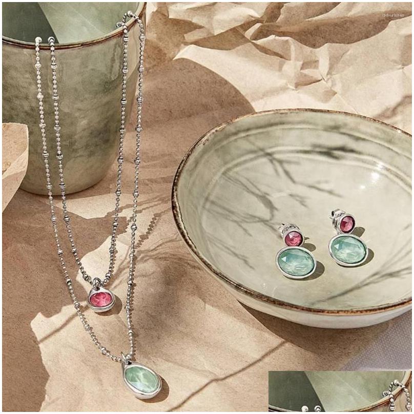 pendant necklaces trendy double blue nature stone for women bohemian elegant sweater chain luxury european female neck jewelry