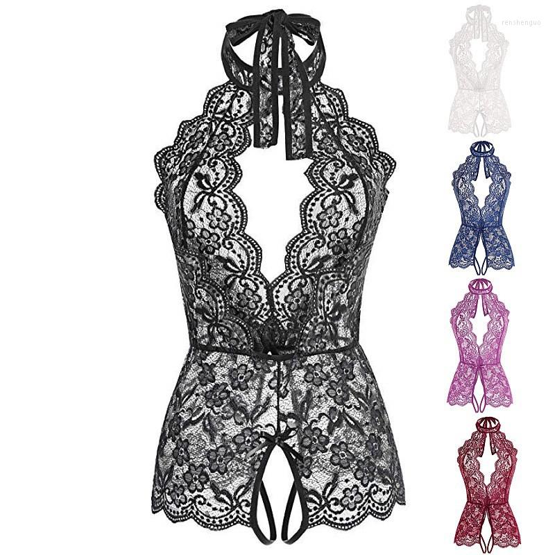 Vêtements de nuit pour femmes femmes V profond ouvert Lingerie érotique dentelle soutien-gorge Transparent ensemble Sexy Costumes sans entrejambe