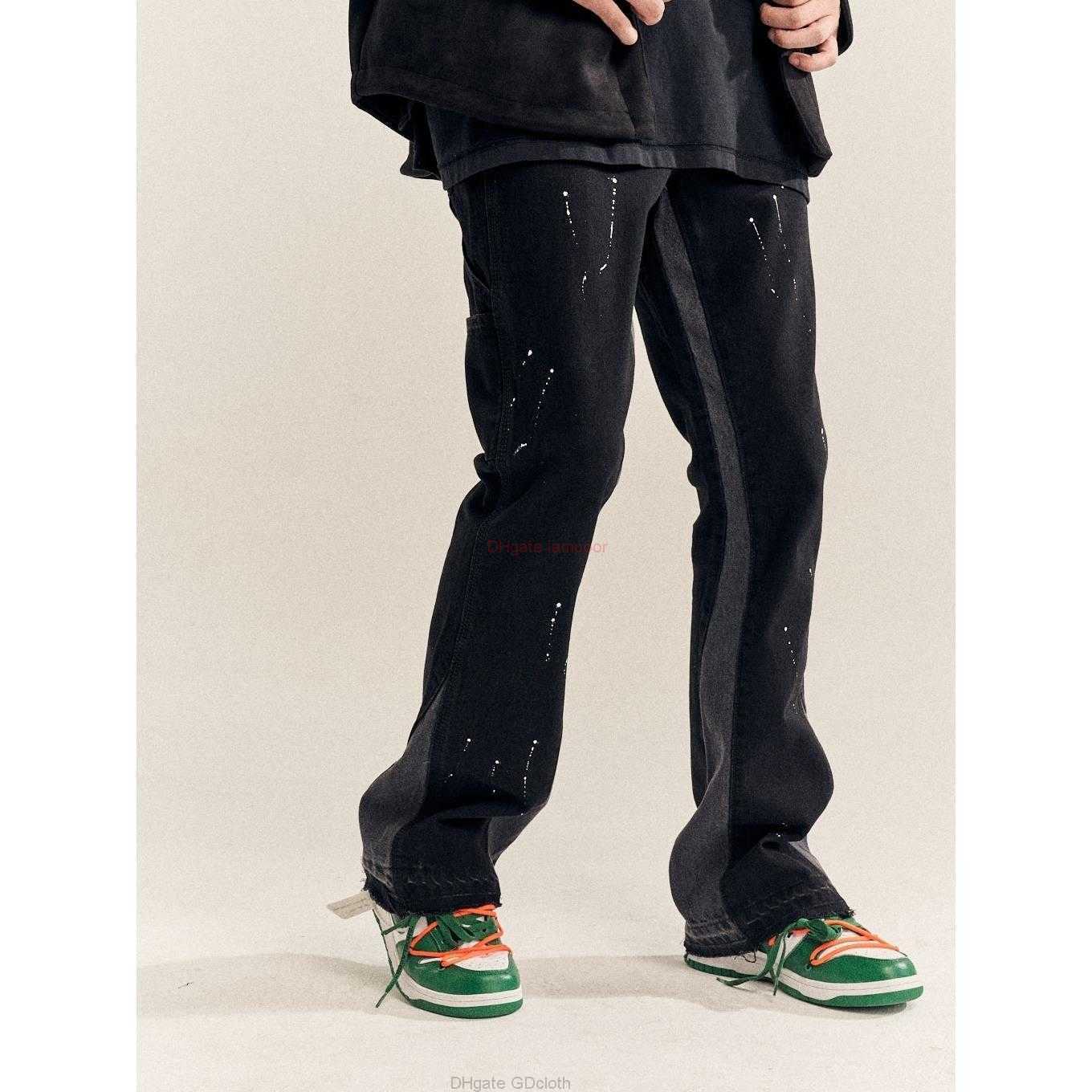 

Fashion Designer Clothing Galleries Denim Pants Galleryes Depts the Same Jeans with Ink Splashing Stitching Deconstructs Trend Brand Men's Trumpet Pants 2044, Black