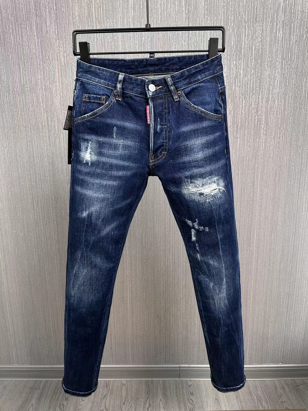 

New fashion dsquared2 dsq2 d2 icon brand European Italy Men's slim dsq jeans pants mens denim trousers zipper blue hole Pencil Pants jeans for men 9885