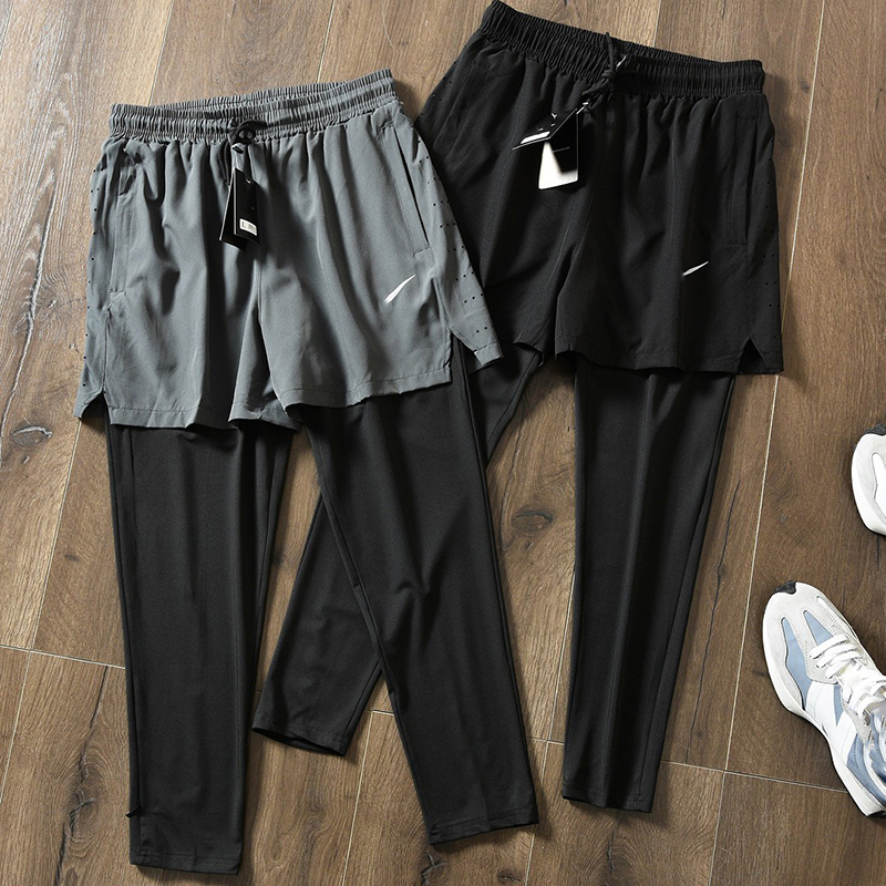 

Mens pants designer tech fake two pair shorts pants casual fashion sweatpants womens yoga pants lightweight quick dry pants, Black