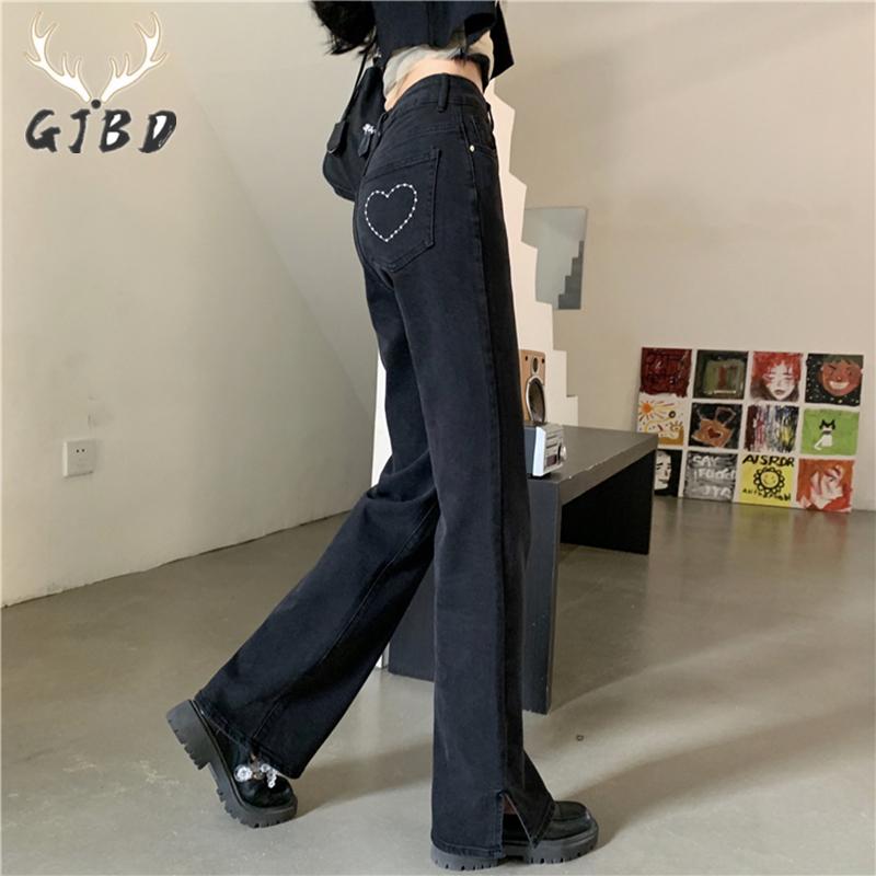 

Jeans Black Women's Jeans Streetwear High Waist Slit Straight Denim Pants Baggy Korean Fashion Harajuku Wide Leg Cowboy Jean Trouser