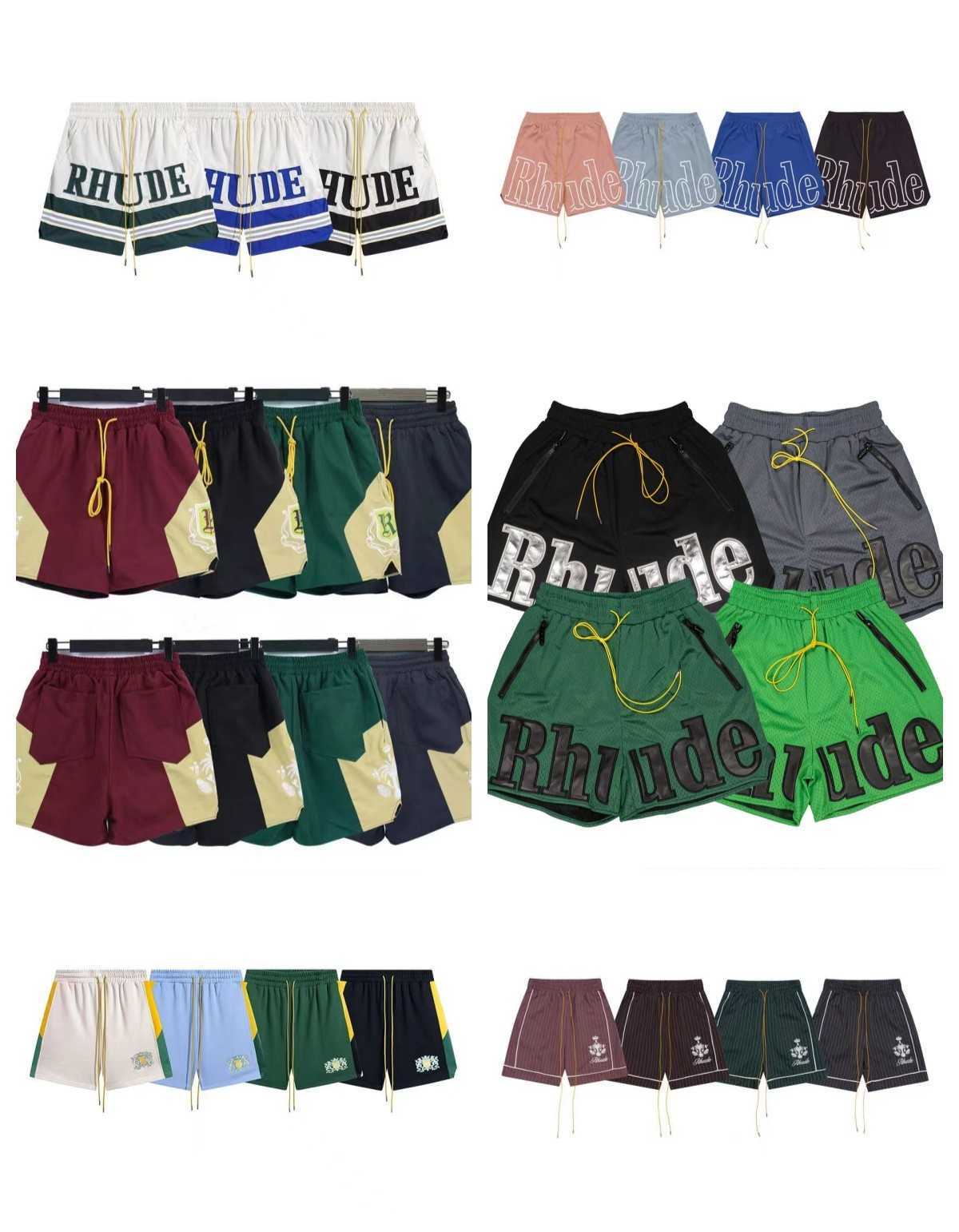 

rhude shorts Collar Embroidery mens short and Womens designer short rhude shirt Summer Loose Breathable Mesh Sweatpants High Street Fashion Basketball tee short, 13