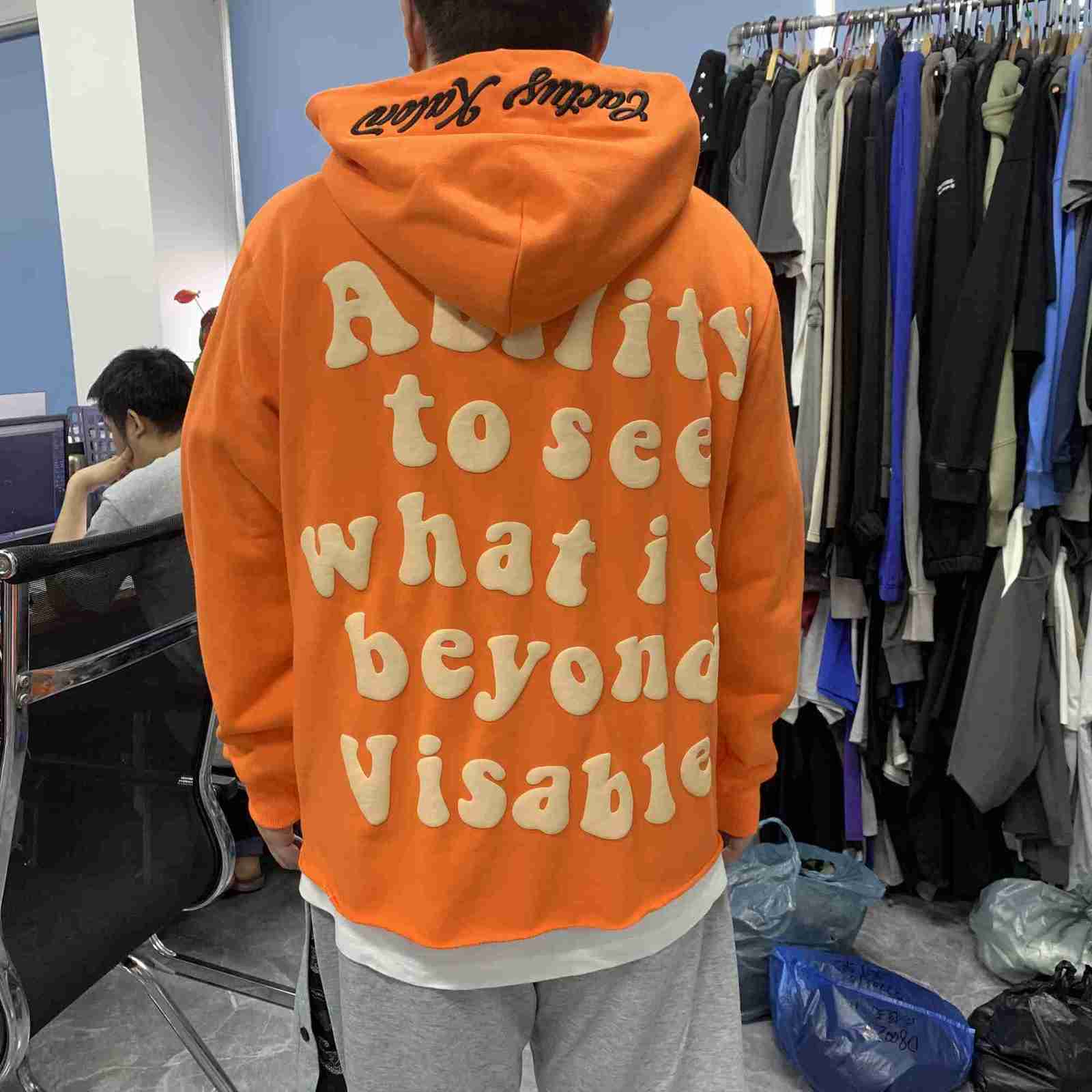 

Wholesale Manufacturer Crop Cut Edge Blanks Hoodies Custom Puff Print Oversized No Raw Hem Cropped Hoodie Men, Khaki