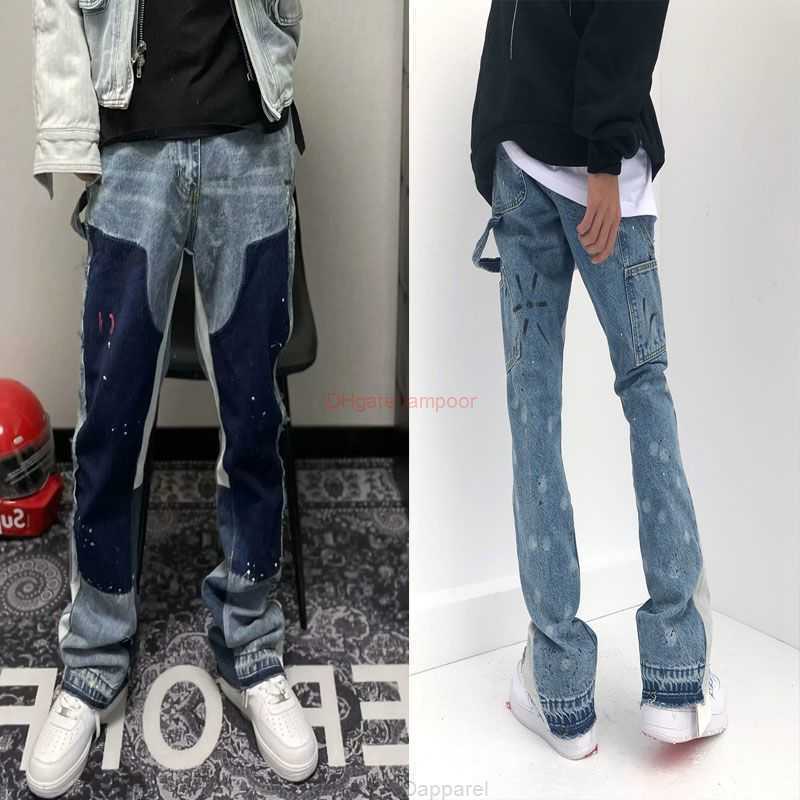 

Fashion Designer Clothing Galleries Denim Pants Galleryes Depts Ins Manager Same Style of Gabe Style Jeans Rock Hip Hop Straight Distressed Ripped Motocycle Biker P, Blue