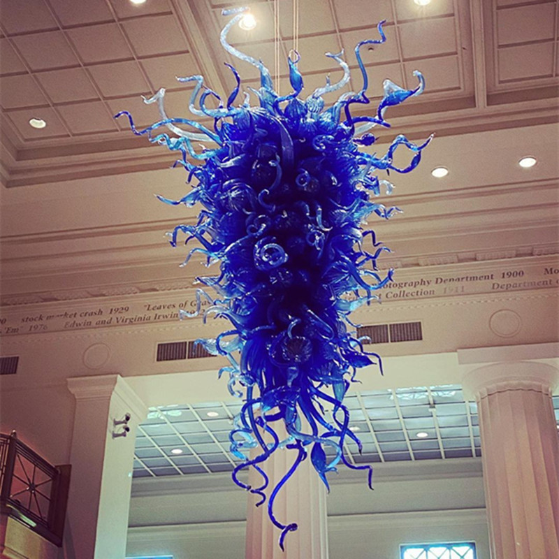 

Newest Blown Glass Chandelier Hallway Cheap Living Room Blue Colored Murano Pendant Lights