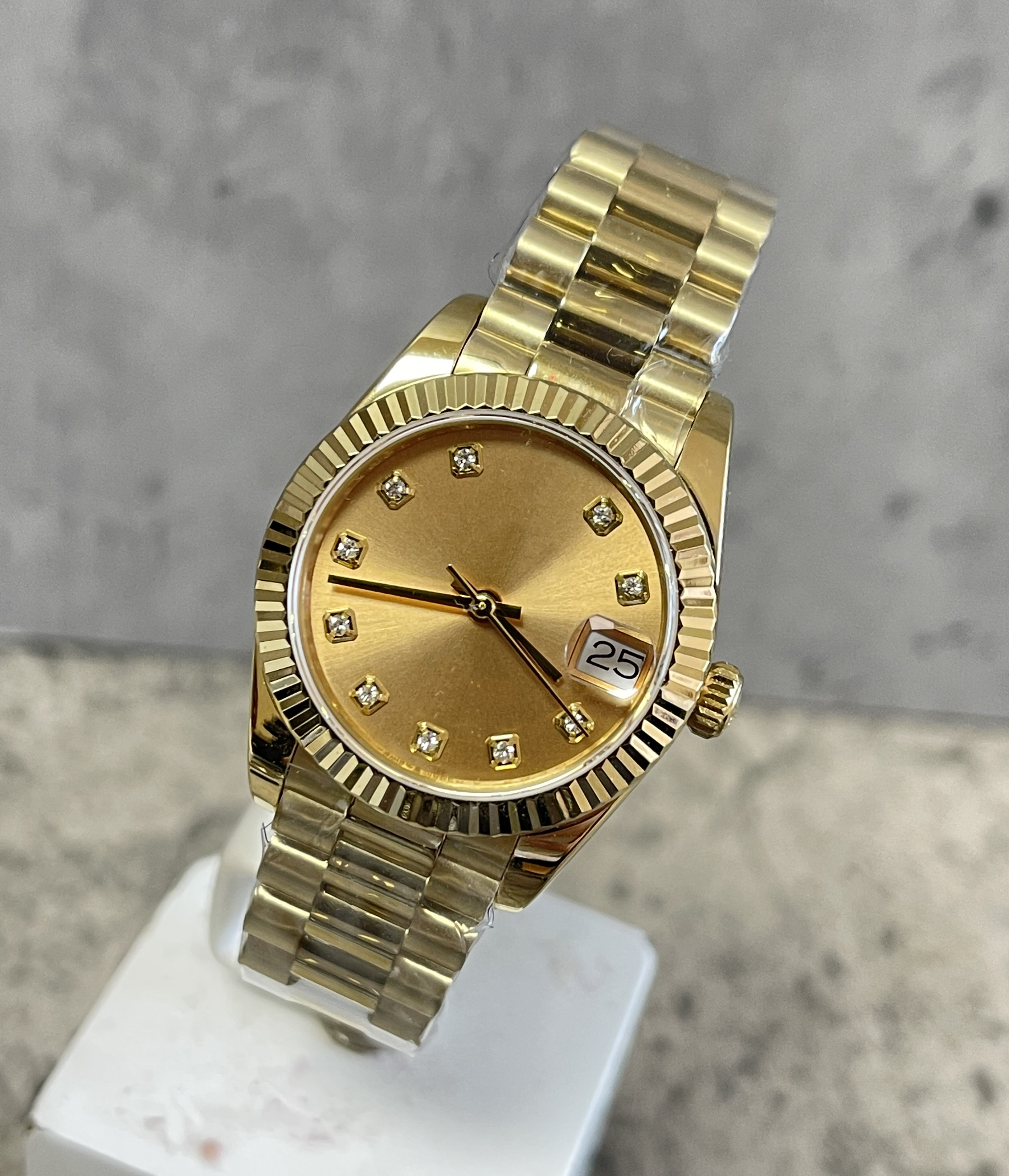 

BP maker lady watches 31mm 278278 278240 278231 fluted bezel gold dial automatic movement 2 end links president bracelet stainless steel elegant wristwatches, P1