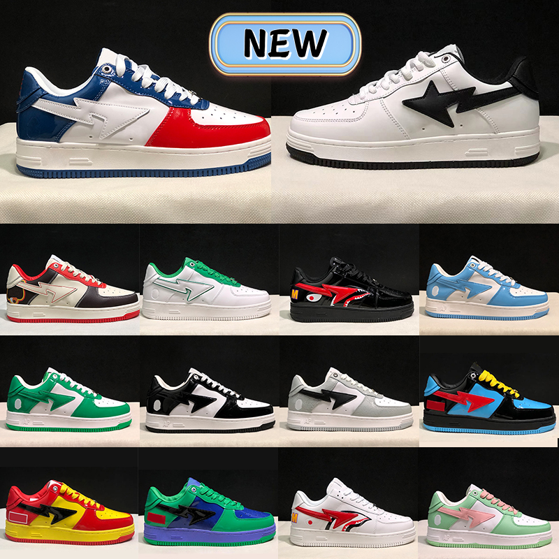 

Bapestas men Casual Shoes Sta Low sneaker Nigo Designer Bathing Apes Comics Shark Black white Grey Pink Suede Green White ABC Color Camo Blue mens women sneakers GAI, Patent leather royal yellow
