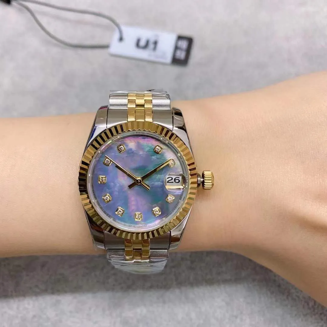 

2023 Steel Two Tone Purple Sheel Diamond Dial 31mm Automatic Mechianical Ladies Wristwatches Jubilee Strap Sapphire Movement Womens Watches, 12