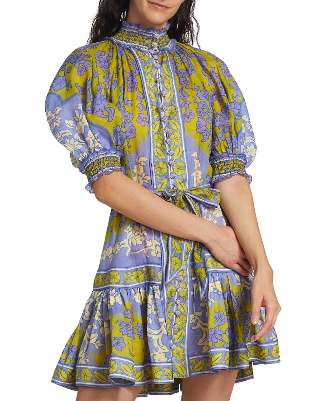 

2023 summer new dress small high neck lantern thin temperament fashion short sleeve mini skirt, Small gift blind box