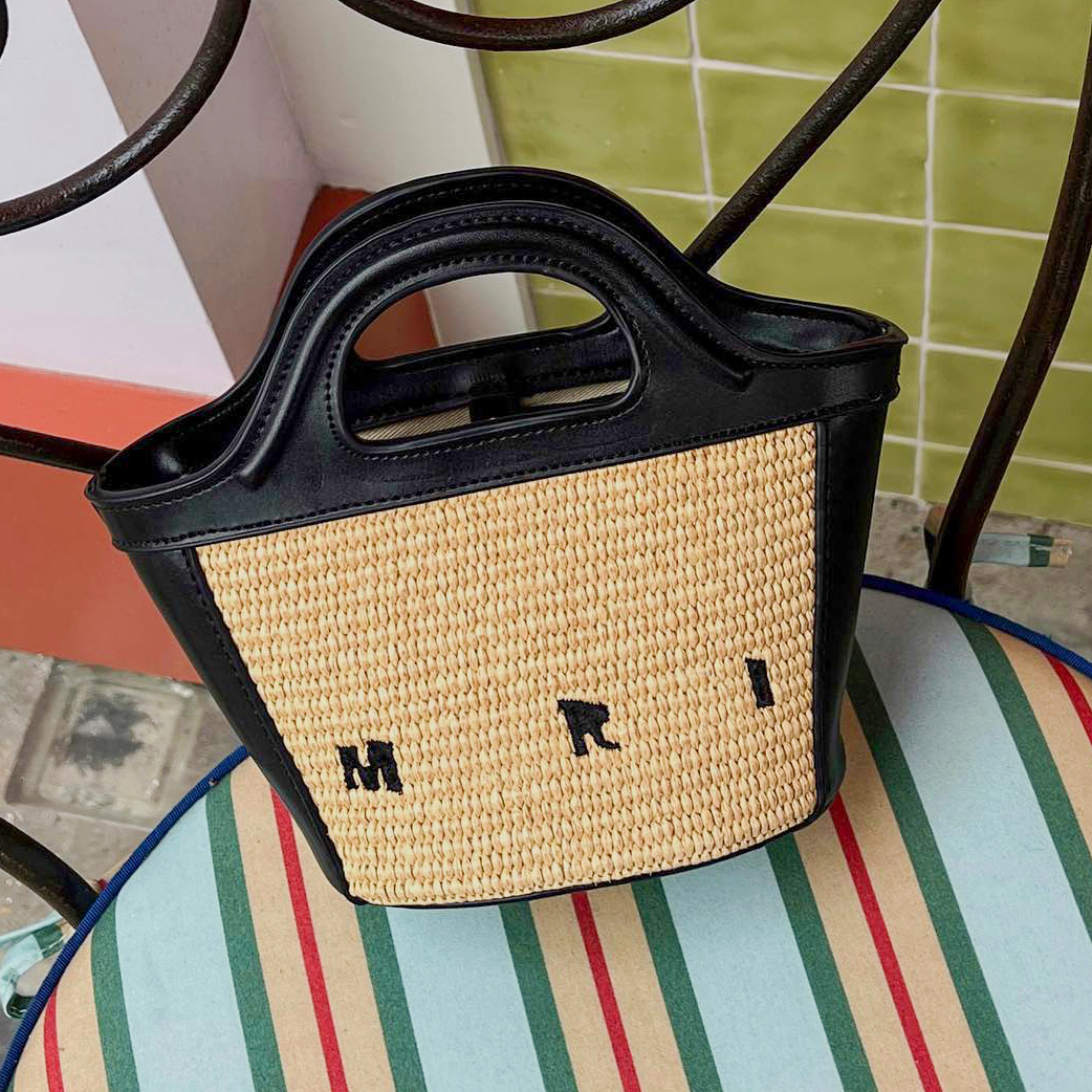 

Womens designer marn basket cosmetic bag mens wallet Crossbody Shoulder Raffias Bags fashion tropicalia micro weave Straw Beach bag luxury handbag tote clutch bags, Khaki+black