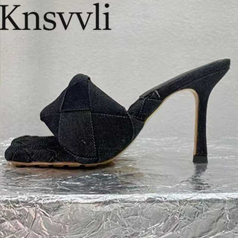 

Slippers Summer High Heels Slippers Women Weave Rhombus Mules Square Peep Toe Sandals Women Runway Shoes Braided Stiletto Slippers Woman X230519, Silver 9 cm