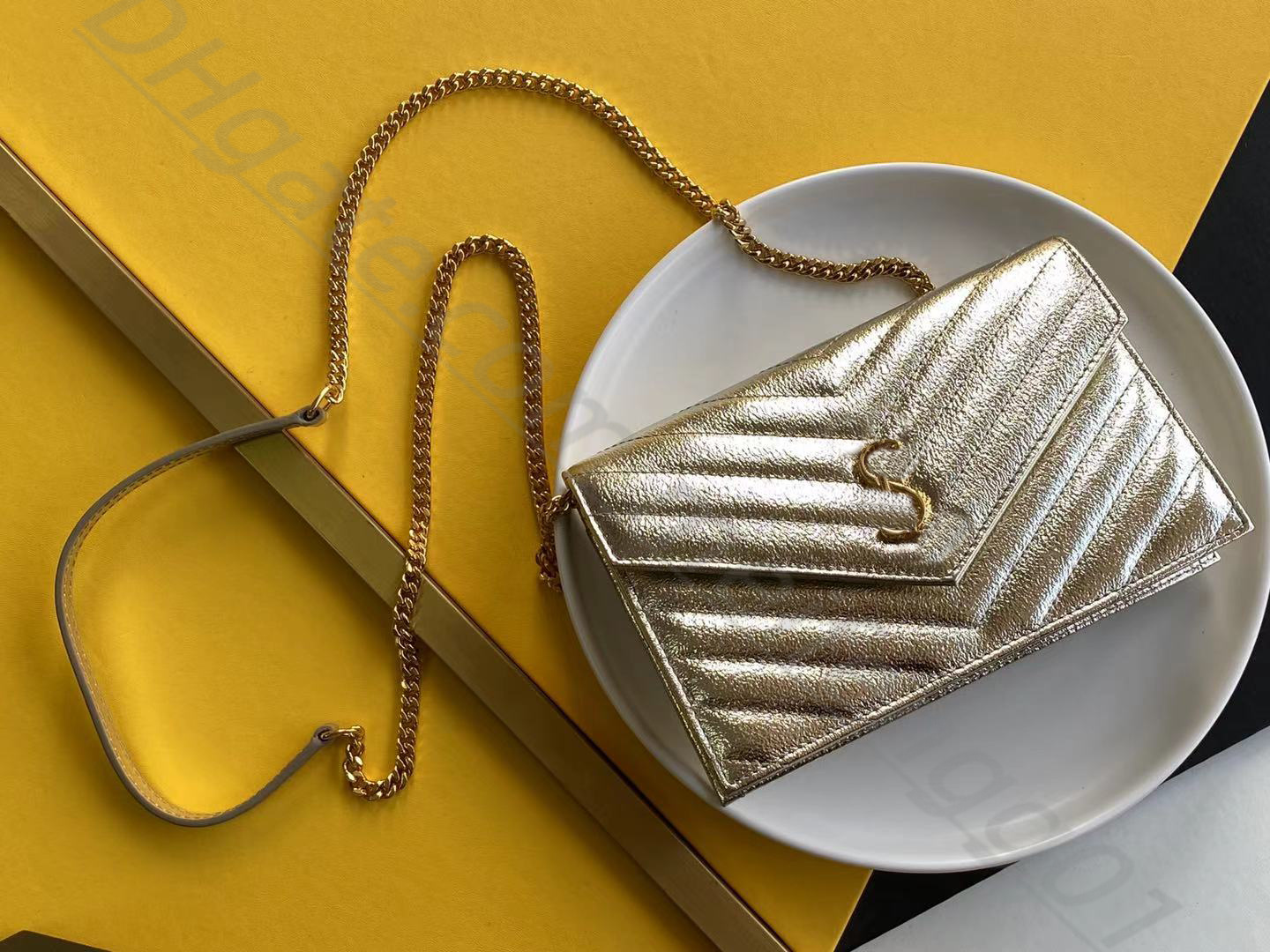 

Designers Leather women shoulder bags classic crossbody Luxury handbags clutch purses ladies brand tote Flap Wallet Gold Silver Black Chain Bags, Gold+gold chain