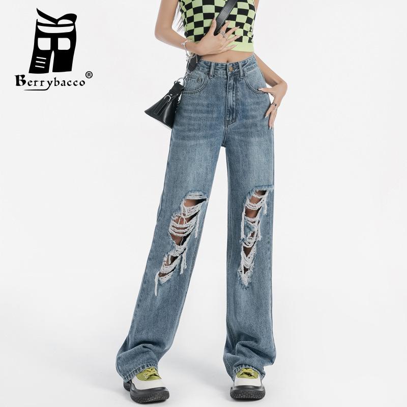 

Jeans Ripped Jeans for Women Pants High Waist Streetwear Women's Clothing Wide Leg Jeans High Waisted Trousers Cargo Pants Y2k Baggy, Blue