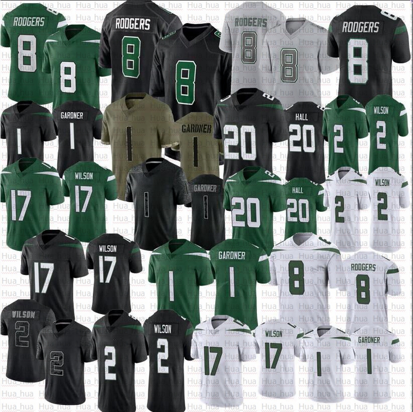 

8 Aaron Rodgers Ahmad Sauce Gardner Football Jersey Jetes Breece Hall Garrett Wilson Zach Wilson jerseys stitched, Men