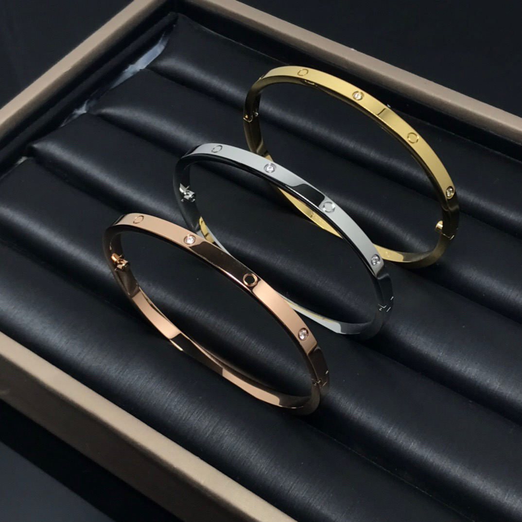 

4MM Thin 6th Titanium Steel Designer Diamond Bangles Women Men Love Bracelet Silver Rose Gold Screwdriver Nail Bangle Bracelet Couple Jewelry 16-19