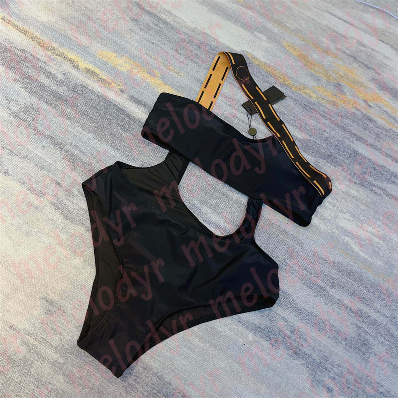 

Shoulder Strap Swimwear Sexy Hollow Women Bikinis Summer Vacation One Piece Swimsuit, Black