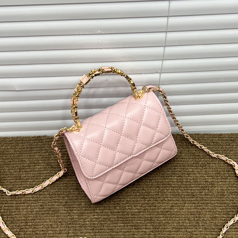 

Womens Classic Mini Flap To Enamel Handle Tote Vanity Bags With Gold Metal Hardware Matelasse Chain Crossbody Shoulder Purse Card Holder Cosmetic Case 14CM, Box