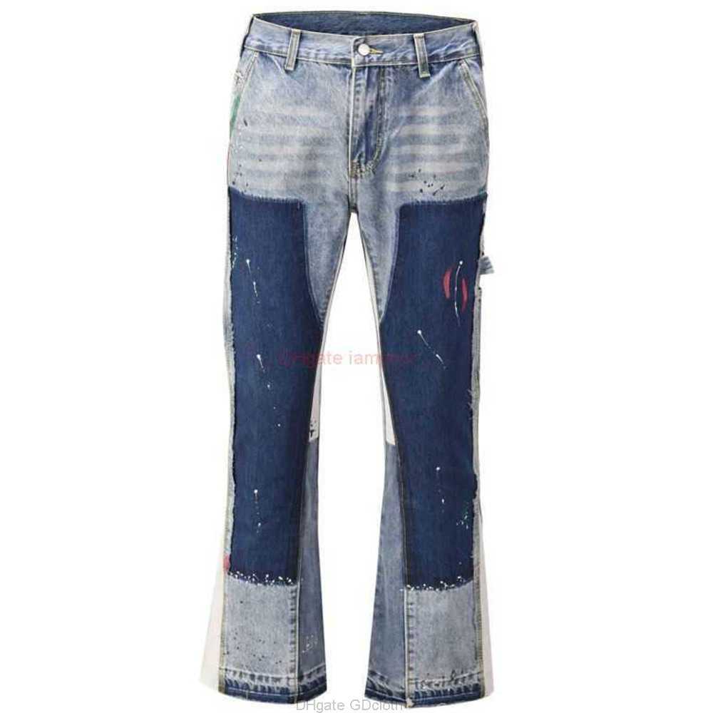 

Fashion Designer Clothing Galleries Denim Pants High Street Galleryes Depts Bieber Splash Micro Flared Pants Mens Fashion Brand Mop Contrast Stitching for sale, Blue