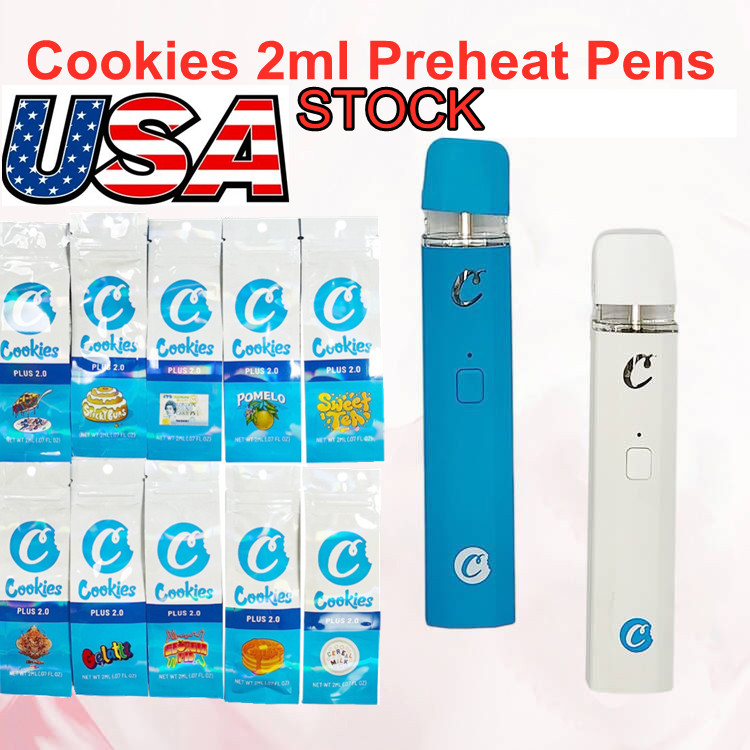 

2.0ml Cookies Disposable Vape Pen USA Stock 280mah Rechargeable Battery 2 Gram Empty Vaporizer with Mylar Bag Packaging Preheated Adjustable Voltage 200pcs/lot