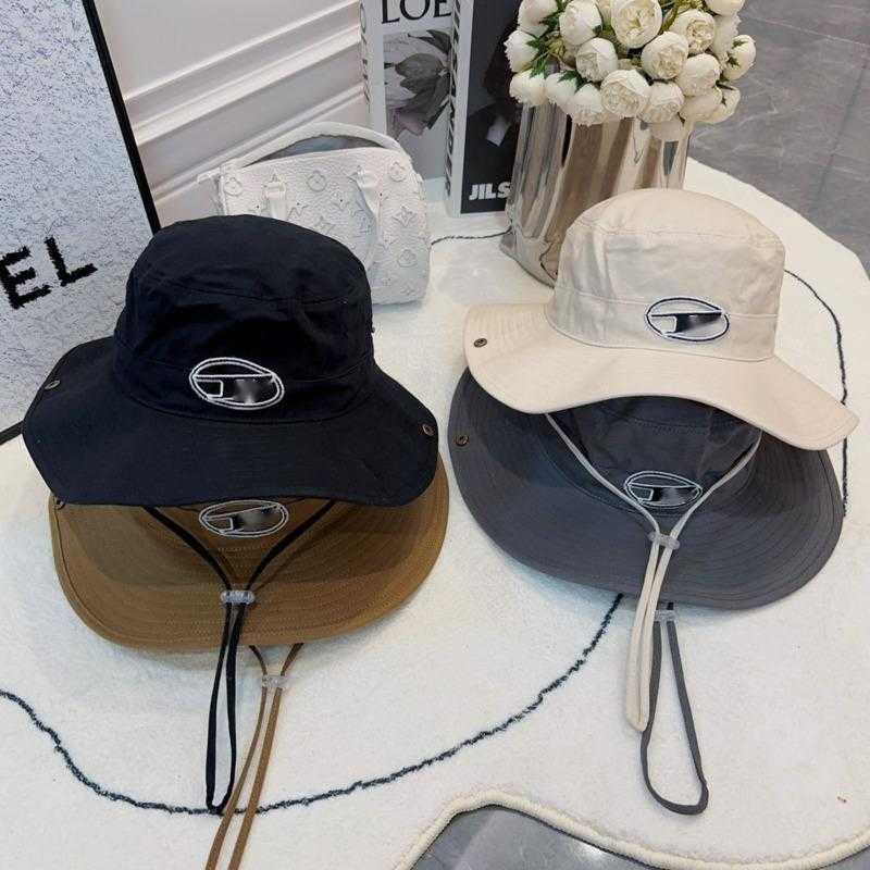 

Diesels outdoor summer sunshade bucket hats for men and women designer caps pure cotton embroidery wide brim hat sun protection and windproof, Gray