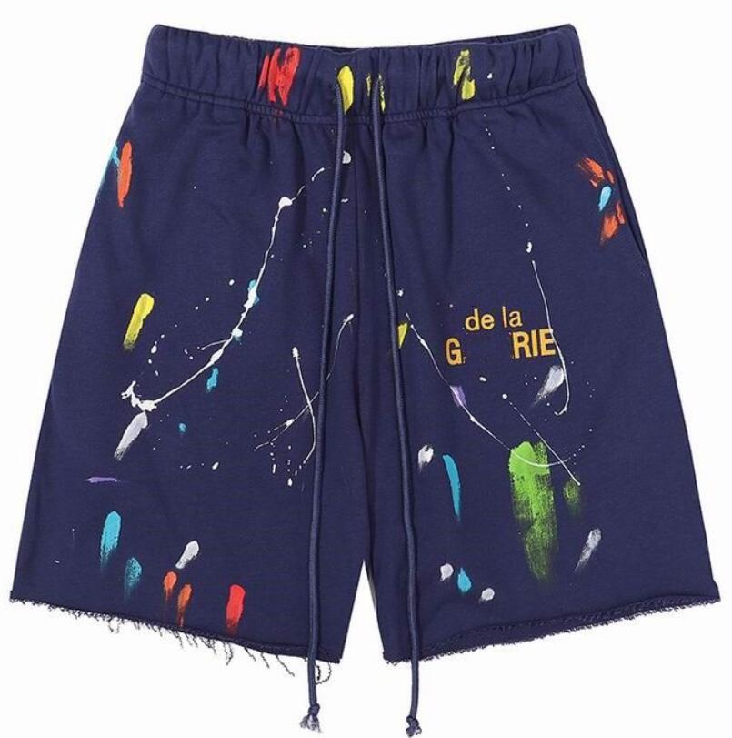 

Men's Shorts American Fashion Brand Galleryes Depts Hand-painted Splash Printing Pure Cotton Terry Shorts Fog High Street 5-point Casual Pants, Q1111