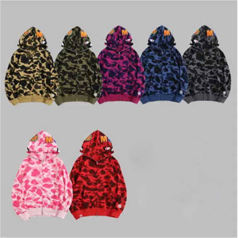 

Mens Full Hoodie Zip Designer Up Shark Hoodies for Woman Black Camouflage Jacket Blue ape Hoody Hooded Sweatshirt Man Womens Warm Long Tech Fleece Cardigan 23ss