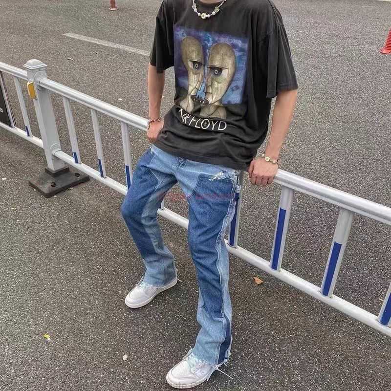 

Fashion Designer Clothing Galleries Denim Pants Galleryes Depts Speckled Graffiti Micro Flare Jeans Vibe Style Small Panel Ragged Edge Casual Pants Rock Hip Hop Str, Blue