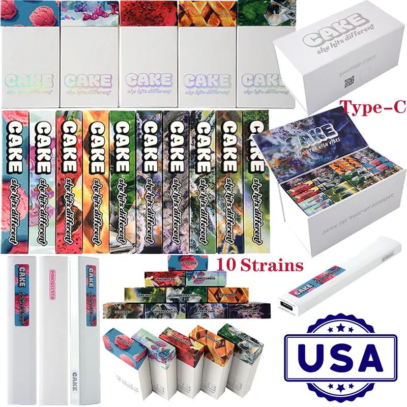 

USA Stock Cake E Cigarette Rechargeable Disposable Vape Pen 1ml Starter Kit Vapes Cartridges Empty Carts Device Pods Vaporizer Pod She Hit Different 10 Strains