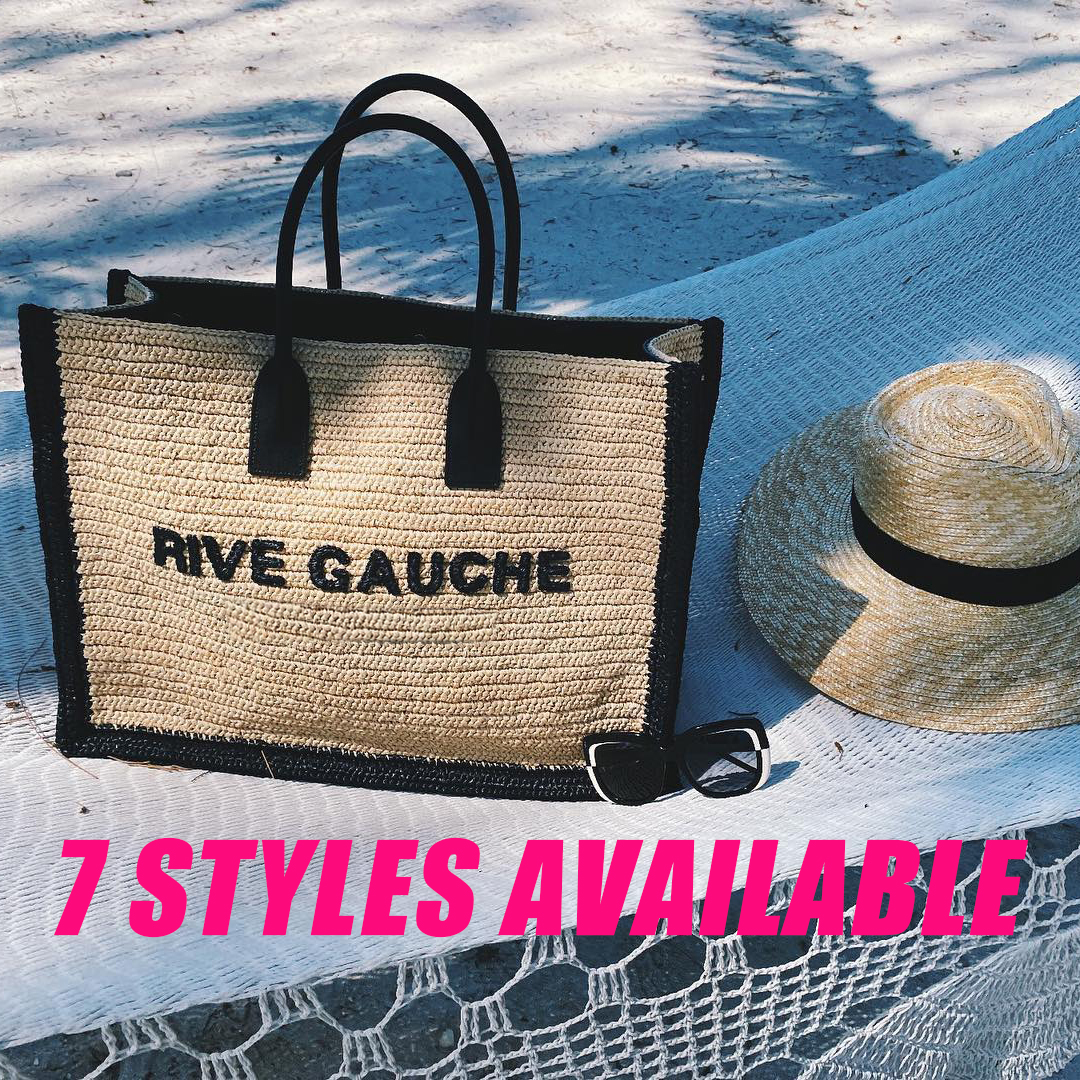 

designer Womens mens weave linen canvas Shopping bags luxury weekender handbags fashion travel Shoulder Crossbody bag Rive Gauche Large Beach large clutch tote bag, White