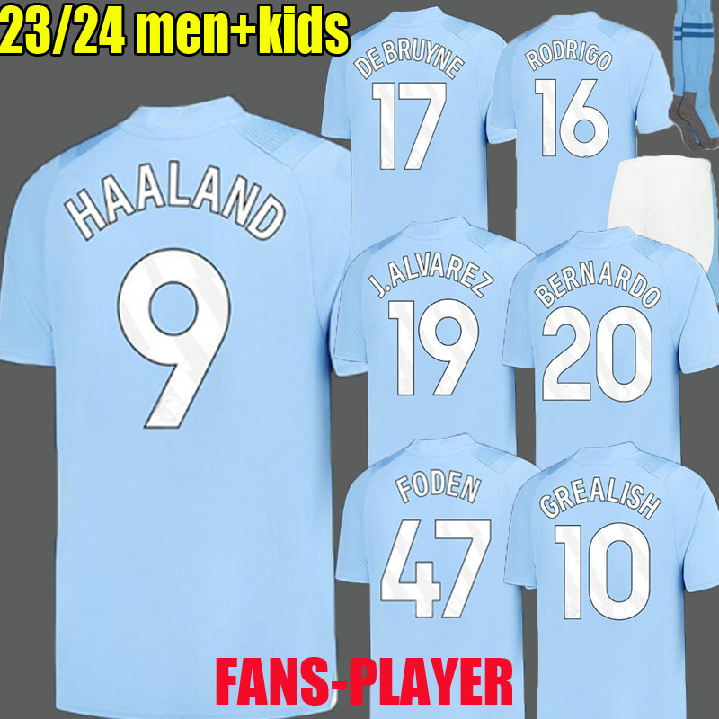 

23 24 HAALAND SOCCER JERSEYS GREALISH manchesters MANS CITIES MAHREZ fans player version DE BRUYNE FODEN 2024 2023 football tops shirt kids kit uniform long sleeve, Away ls